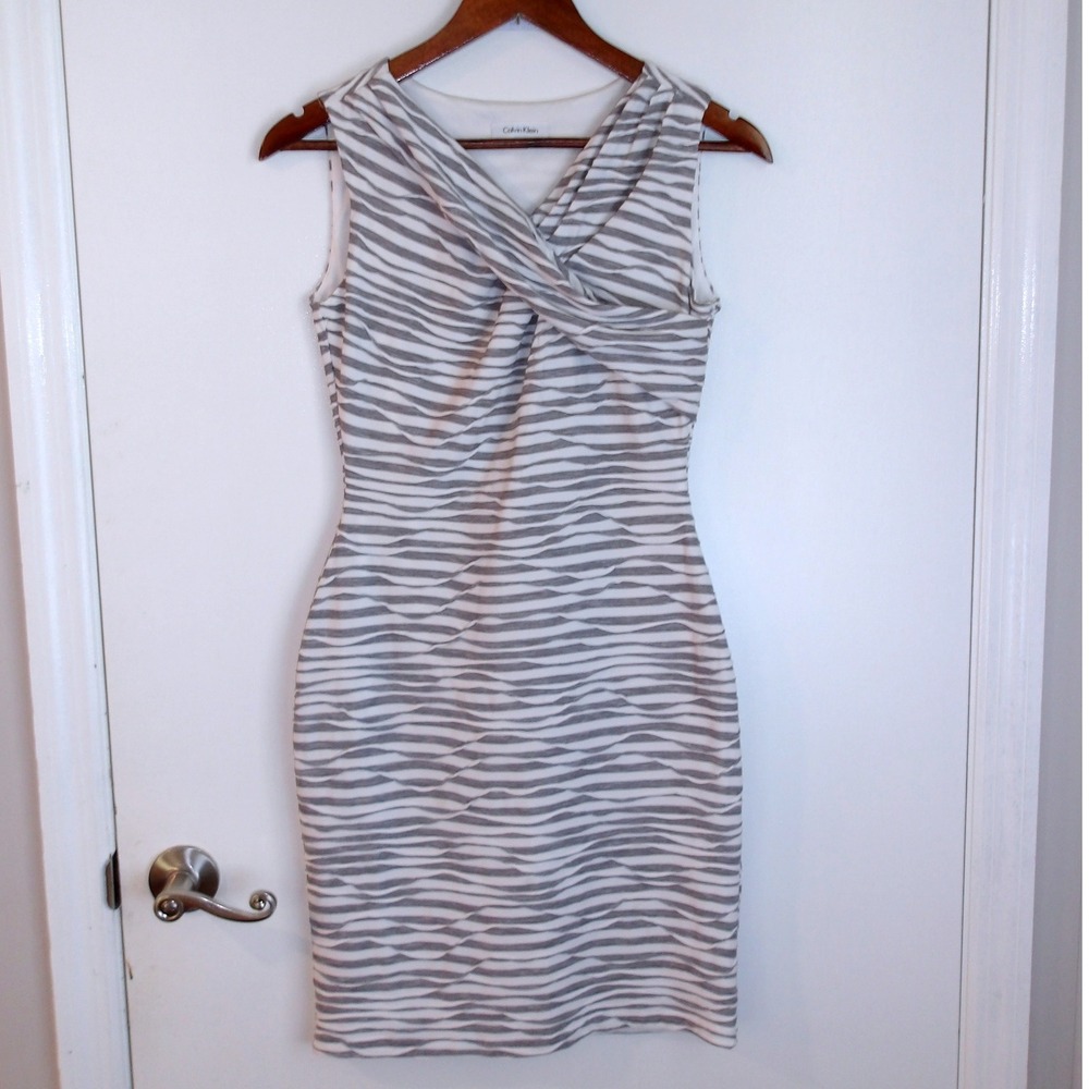 Calvin Klein Sheath Dress Striped Sleeveless‎ Career Party Cocktail Size S/#5341